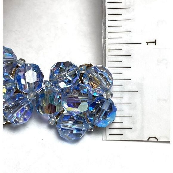 Vintage Clip Ons Clips Earrings Beaded Two Pairs Lot AB Crystals - Picture 11 of 16